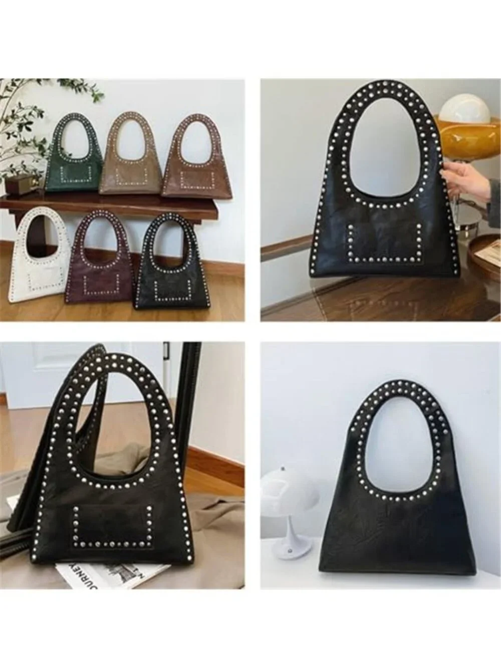 Studded Hobo Bag Vegan Leather Y2K Punk Vintage Shoulder Tote